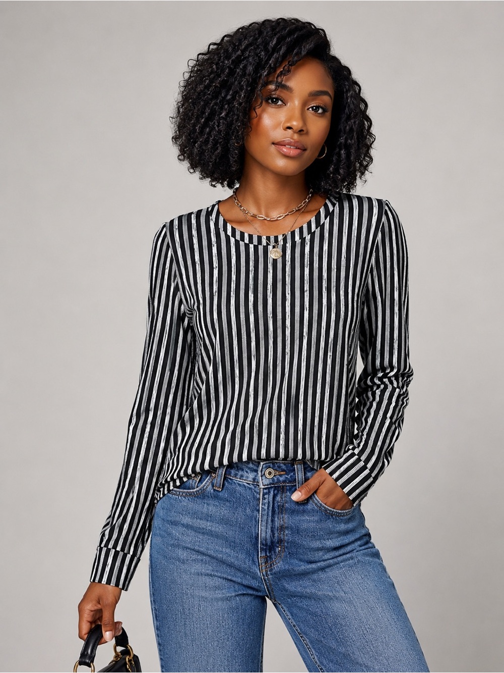 Womens Long Sleeve Shirts Tunic Tops Crewneck Blouses Print